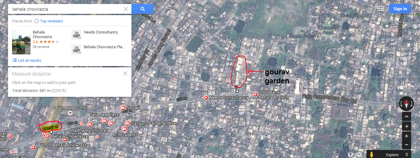 distance of gourav garden from behala chowrasta