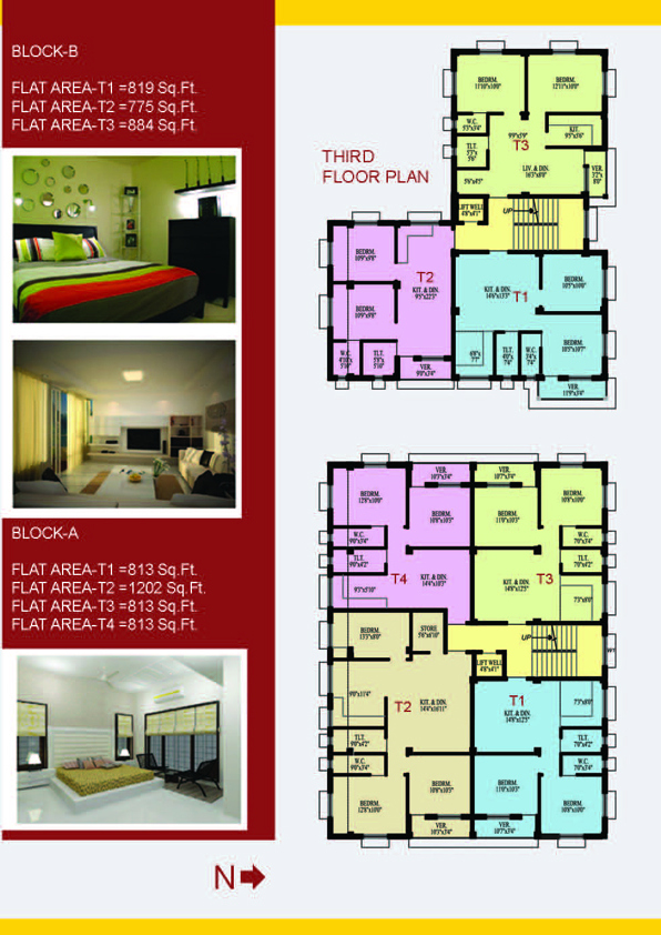 Typical 3rd Floor plan of Rose Garden Projects of Pabitra Group of Companies