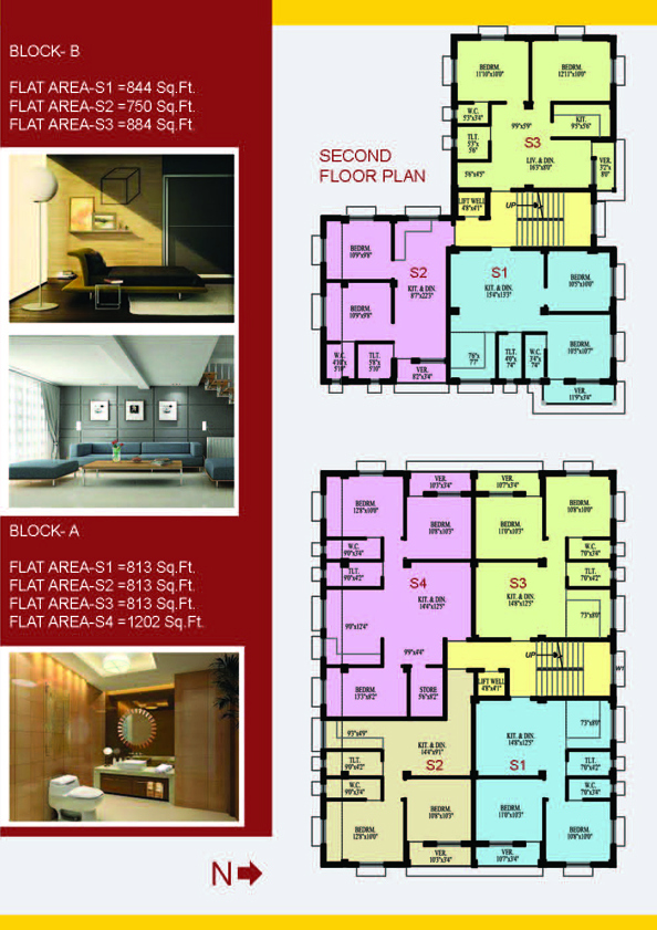 Typical 2nd Floor plan of Rose Garden Projects of Pabitra Group of Companies